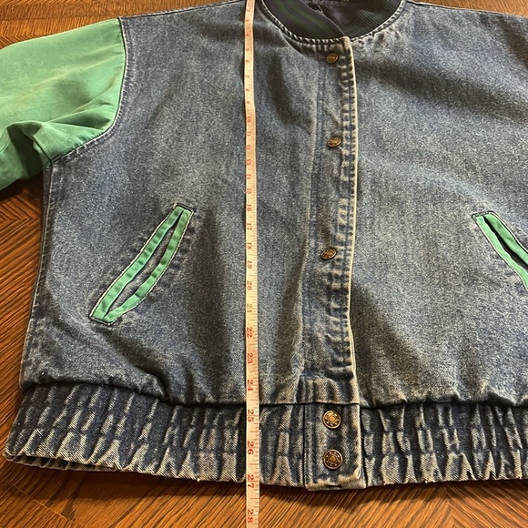 Vintage 1990s Street Worn Denim and Green Bomber Jacket - Picture 16 of 16